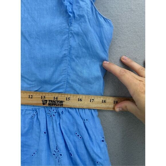 120% Lino Womens Blue Linen Flutter Eyelet Tiered Button Down Midi Dress Size 44 - Picture 3 of 11